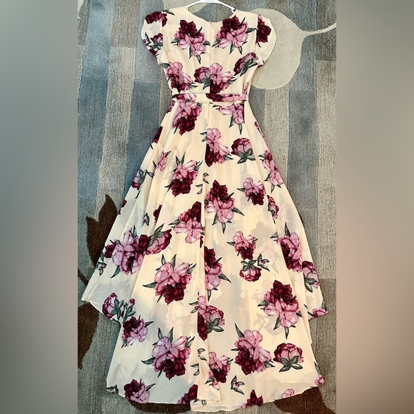 Lulus Flutter Sleeve French Countryside High Low Faux Wrap Dress in Blush Floral - Picture 7 of 10